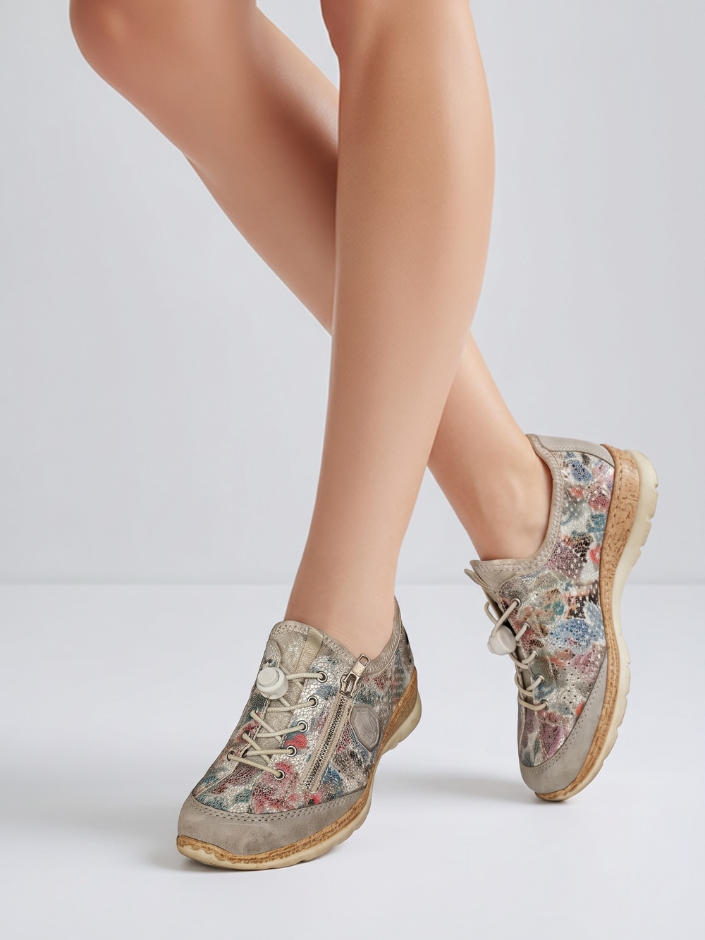 Rieker Women's Floral Lace-Up Athletic Sneakers in Taupe